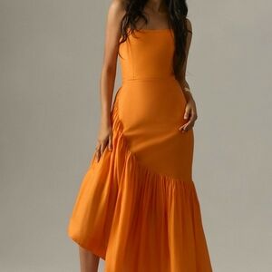 Anthropologie Orange One Shoulder Asymmetrical Dress